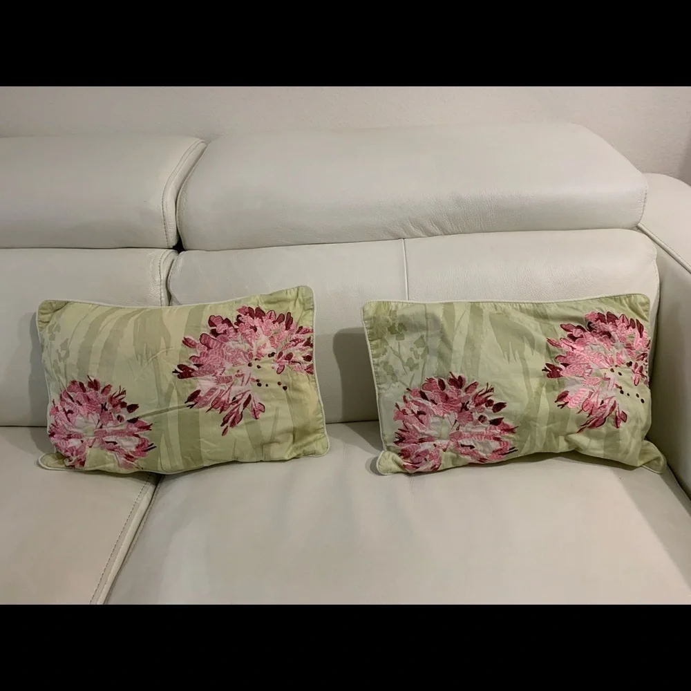 Floral Accent Pillows - Green and Pink